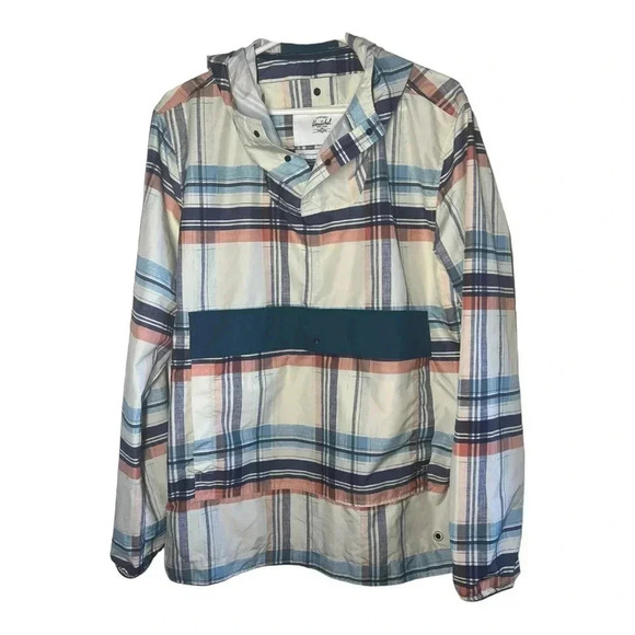 Men’s Herschel Co Windbreaker Pullover Jacket Sz Medium Plaid Lightweight - Picture 1 of 5